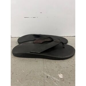 OluKai Kupuna 10293-4040 Sandals Mens US 17‎ Black Leather Toe Post Flip Flop